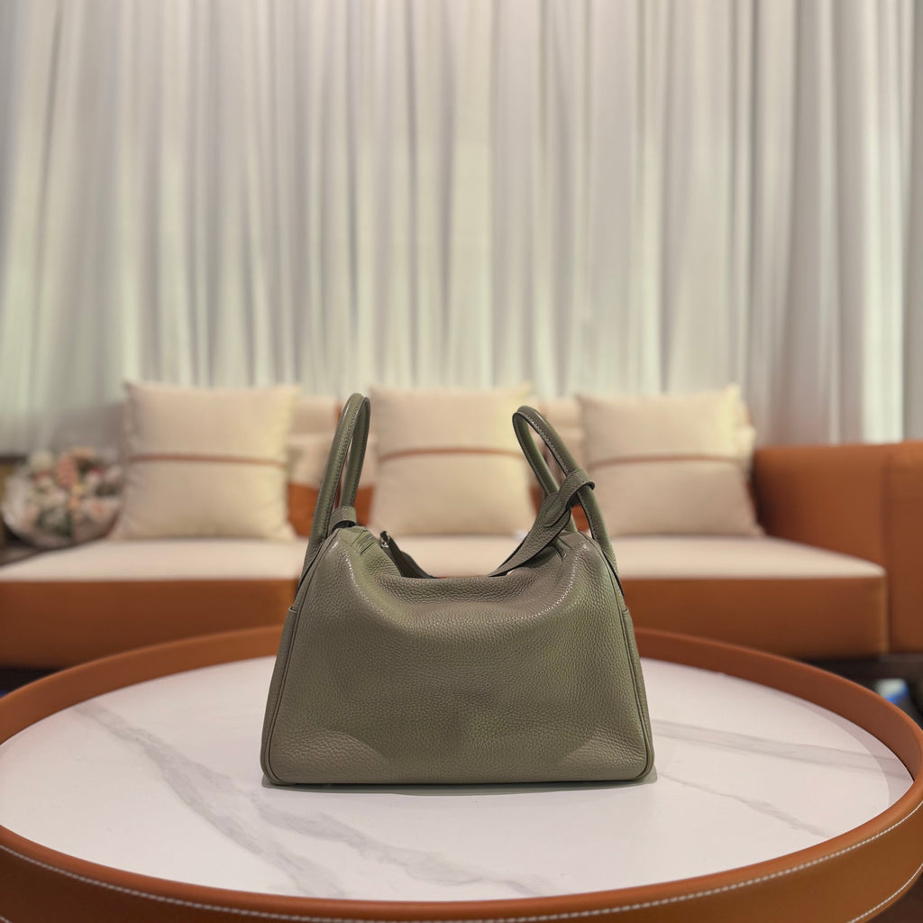HERMÈS LINDY 30 SAGE GREEN WITH PALLADIUM HARDWARE (STAMP X)