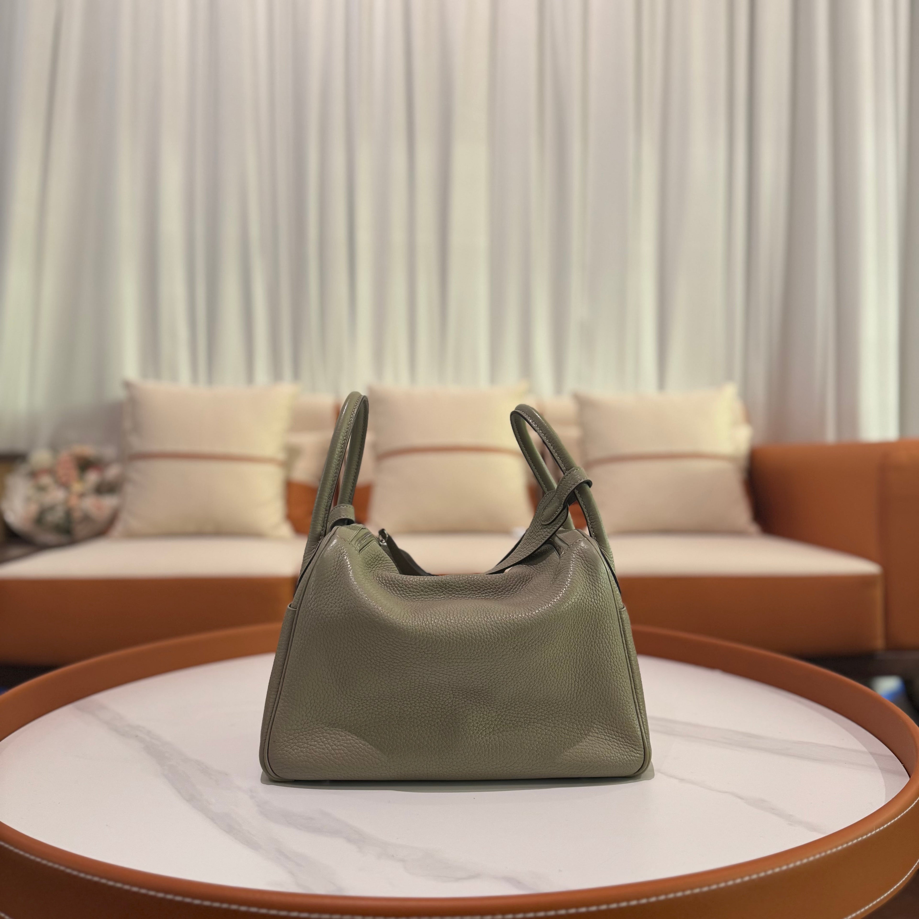 HERMÈS LINDY 30 SAGE GREEN WITH PALLADIUM HARDWARE (STAMP X)