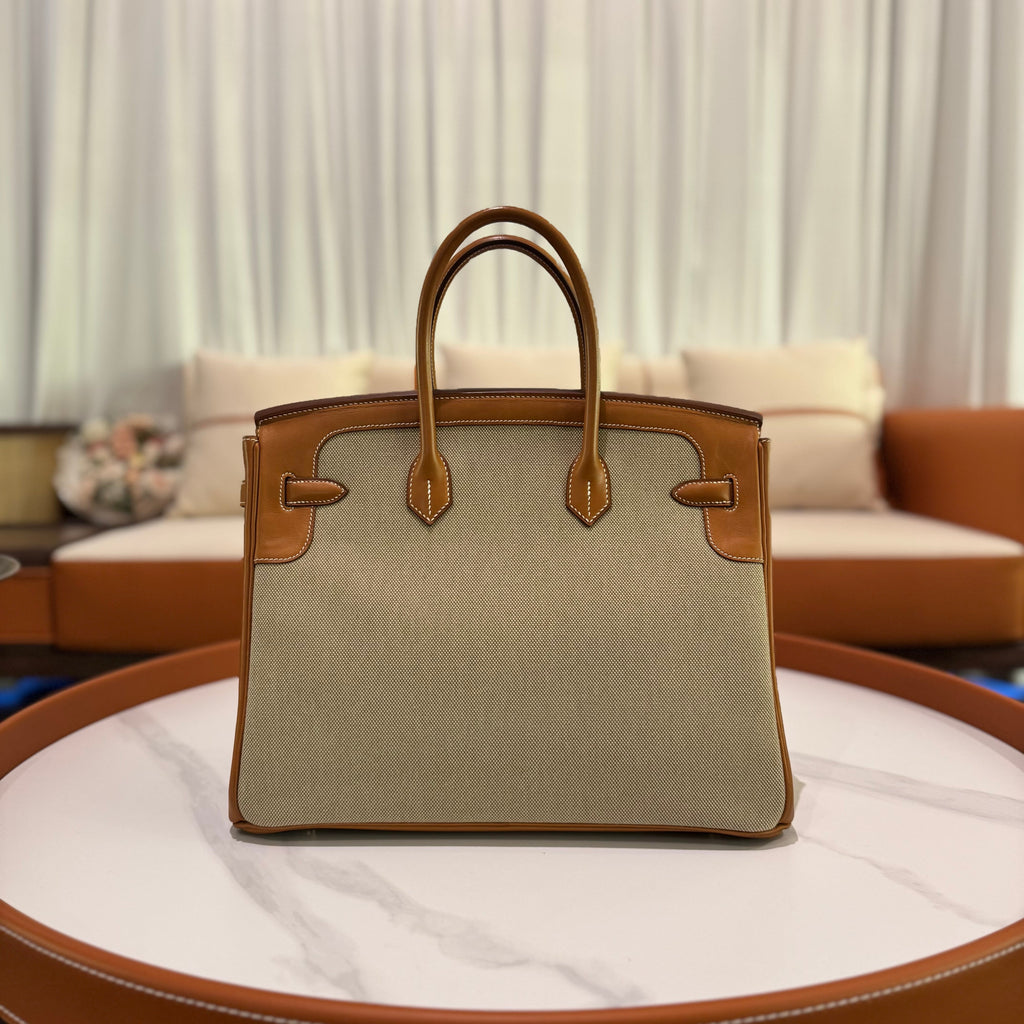 HERMÈS BIRKIN 35 SADDLE LEATHER & CANVAS STAMP P