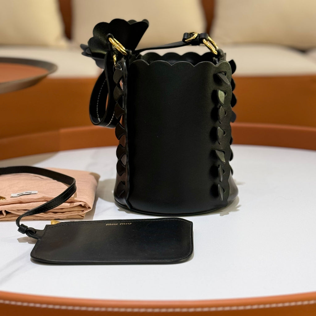 MIUMIU BLACK FLOWER BUCKET BAG