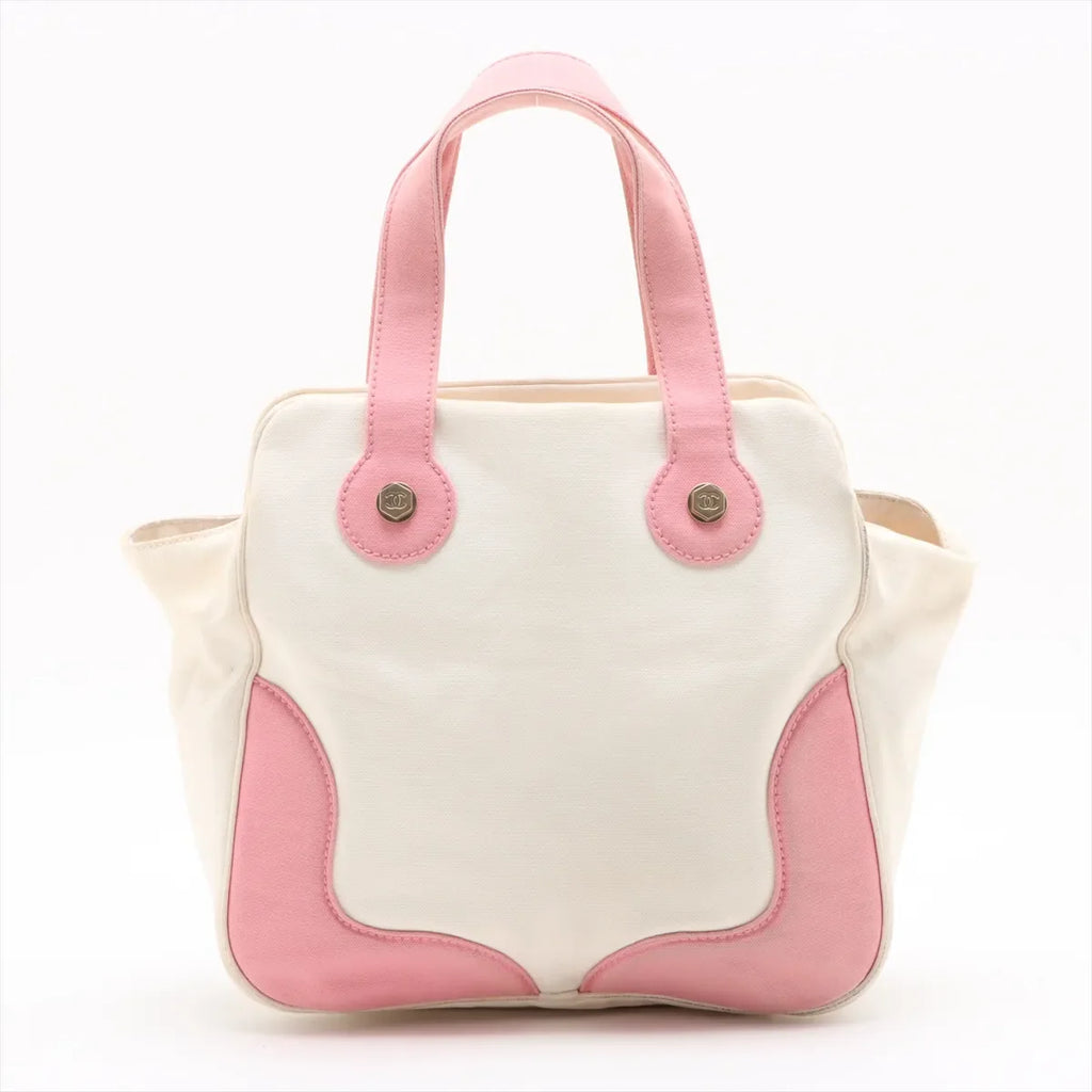 Chanel CC Logo Canvas Leather Handbag White x Pink