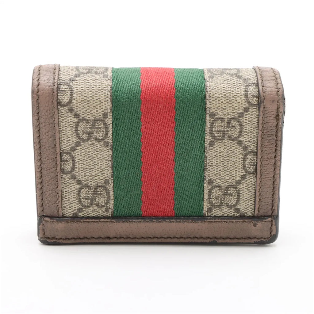 Gucci Ophidia Leather Compact Wallet Beige×Brown