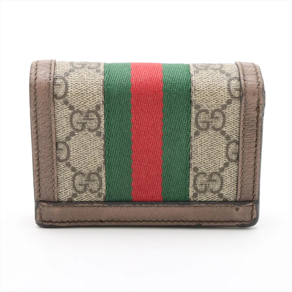 Gucci Ophidia Leather Compact Wallet Beige×Brown