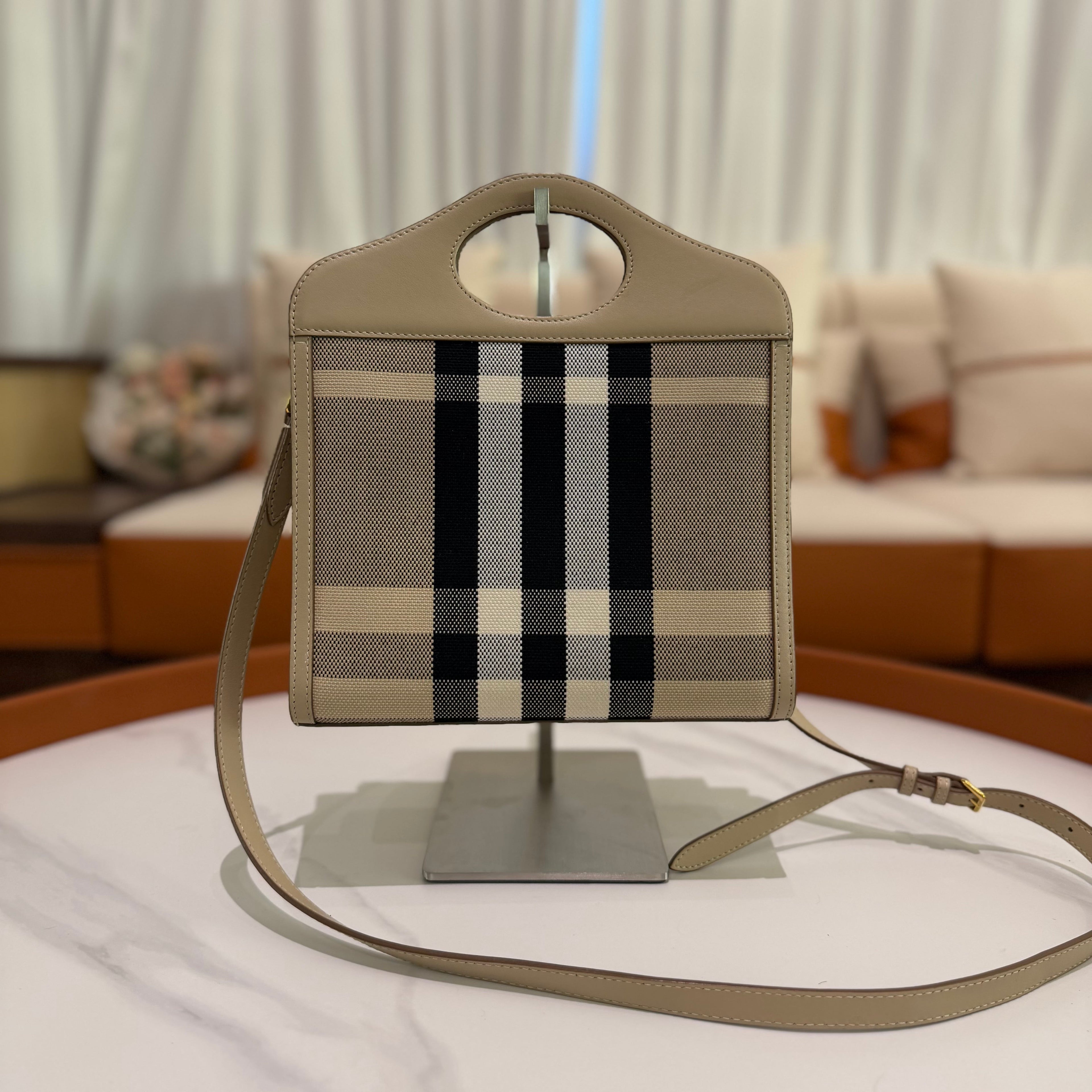 Burberry Check Canvas & Leather Messenger Crossbody Bag