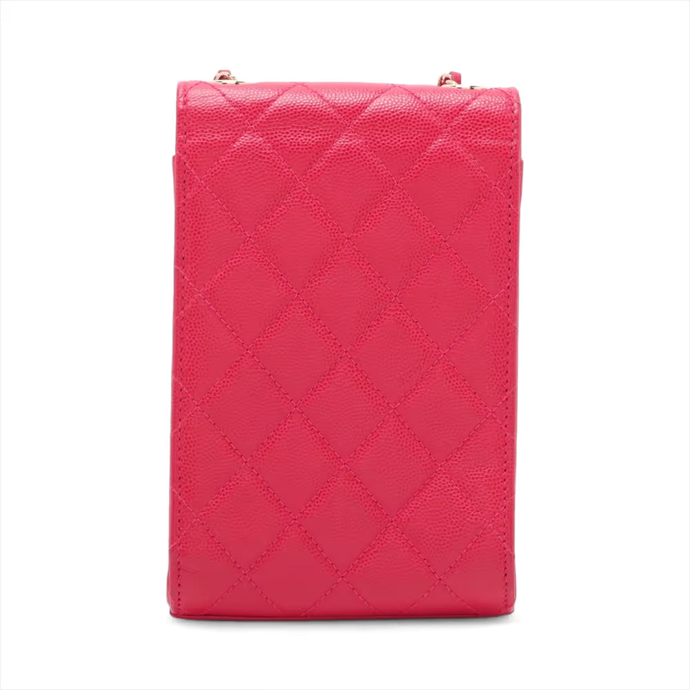 Chanel CC Logo Matelasse Caviar Skin Chain Phone Case Bag Hot Pink