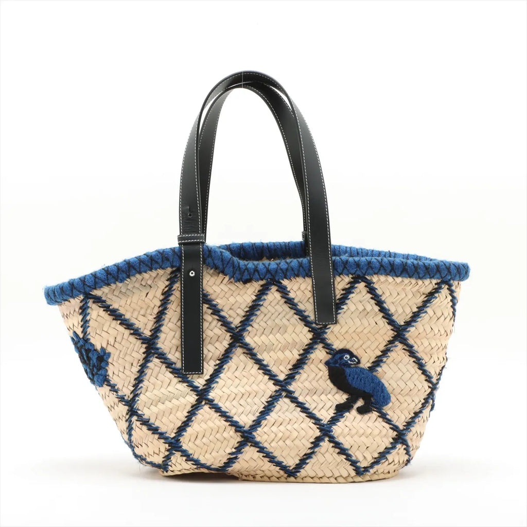 Loewe Basket Medium Raffia Tote Bag Beige x Blue