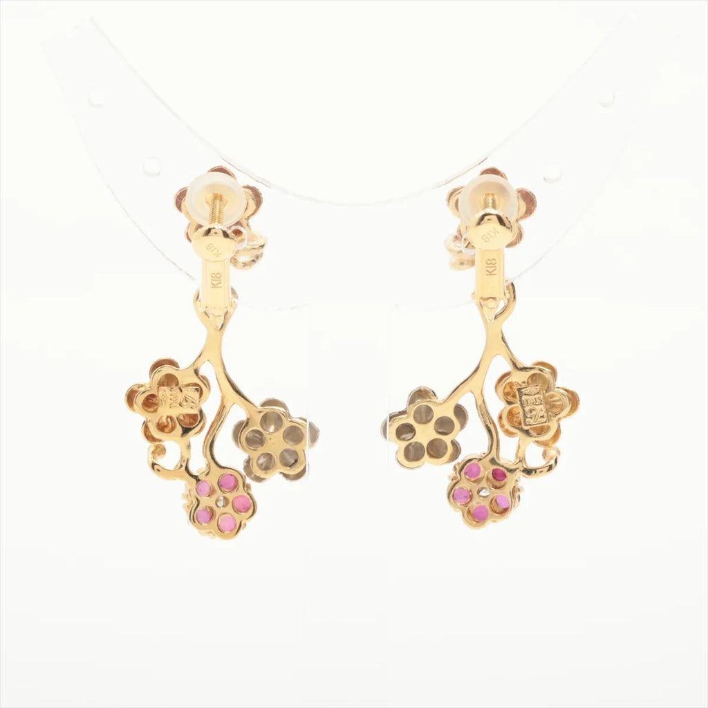 Ruby Diamond Flowers Clip-on Dangling Earring