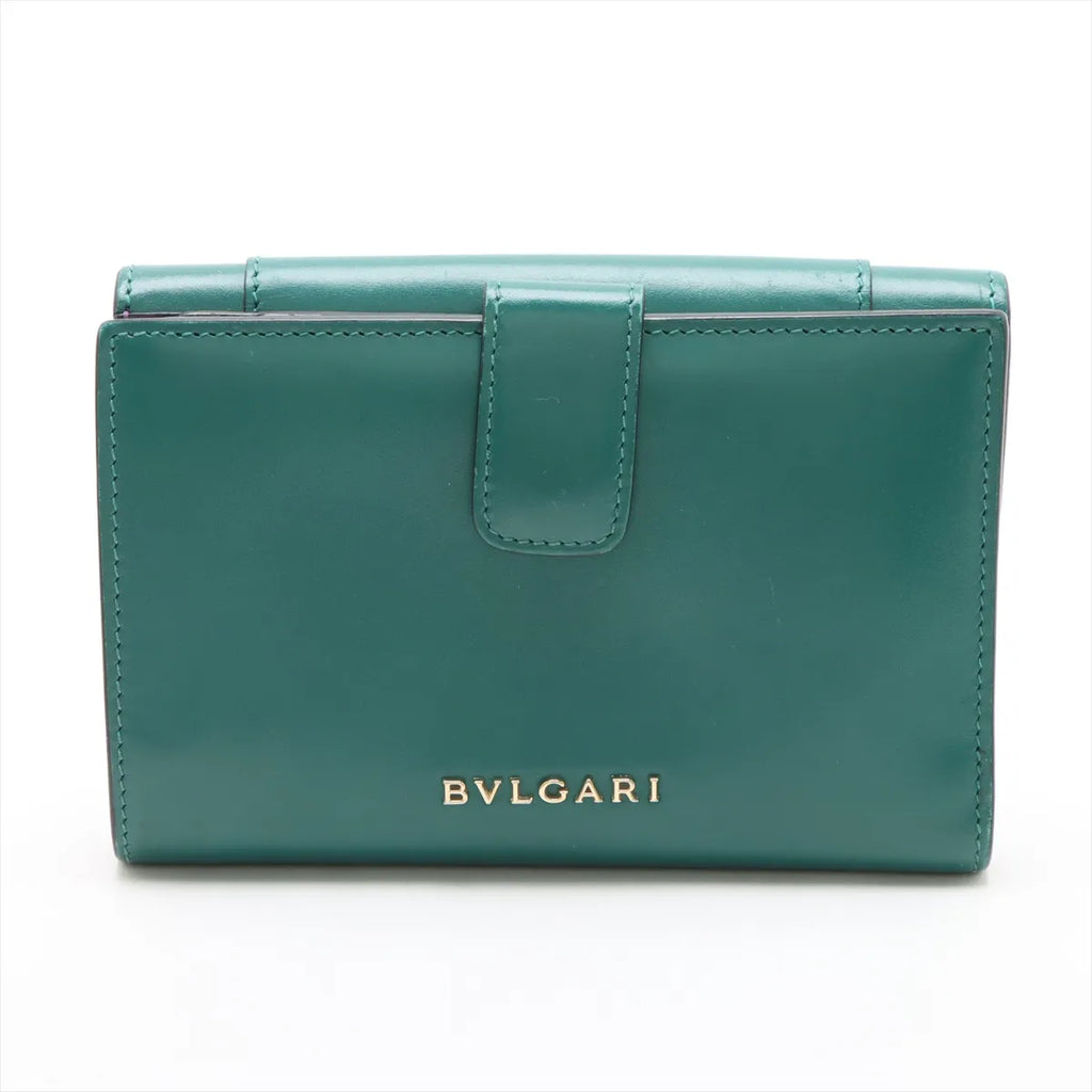 Bvlgari Serpenti Leather Compact Wallet Green x Purple