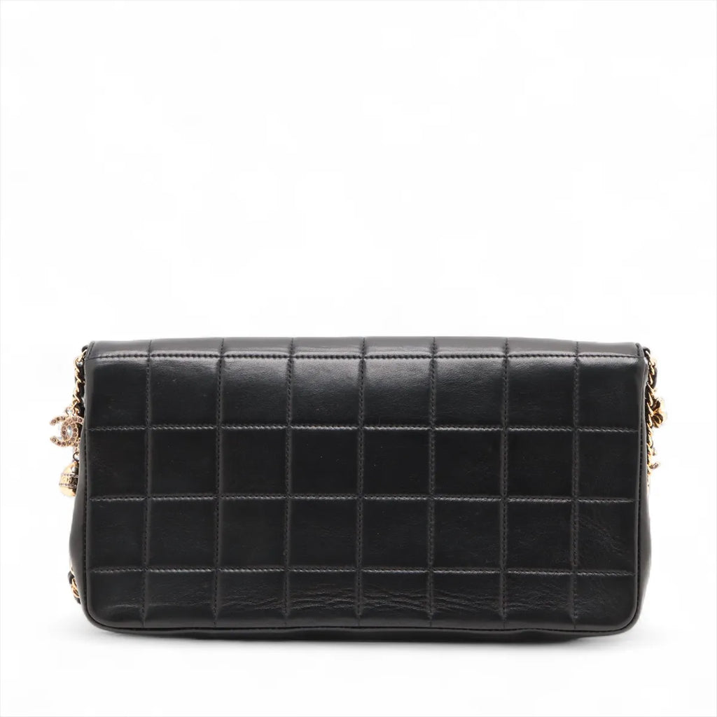 Chanel Chocolate Bar Lambskin Charm Chain Shoulder Bag Black