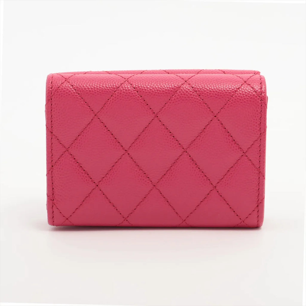 Chanel CC Logo Matelasse Caviar Skin Compact Wallet Pink
