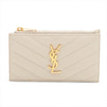 Saint Laurent Paris V Stitch Leather Coin Card White