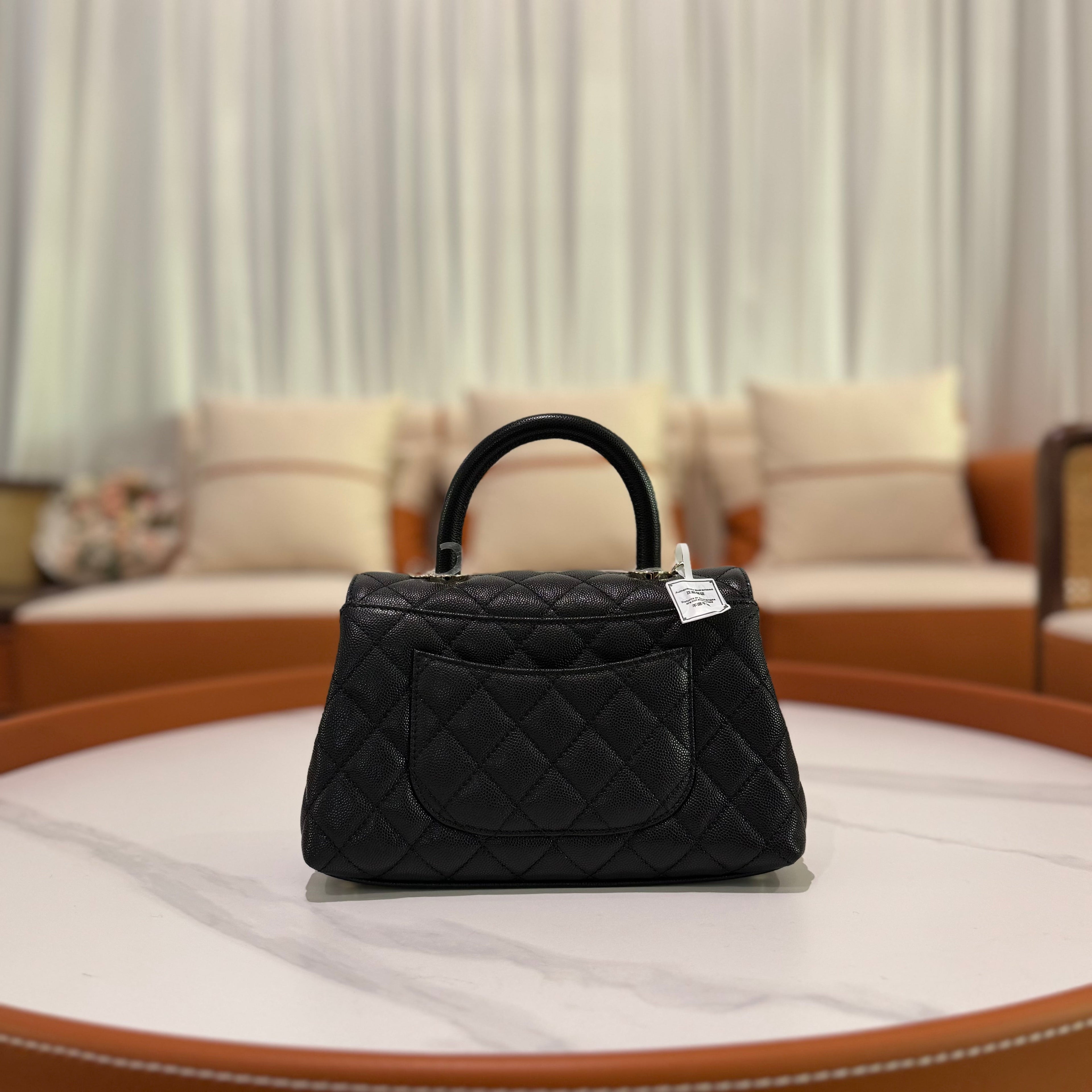 CHANEL FLAP BAG WITH TOP HANDLE CAVIAR LEATHER CHAIN BAG (FULL STICKERS, CHIP VERSION)