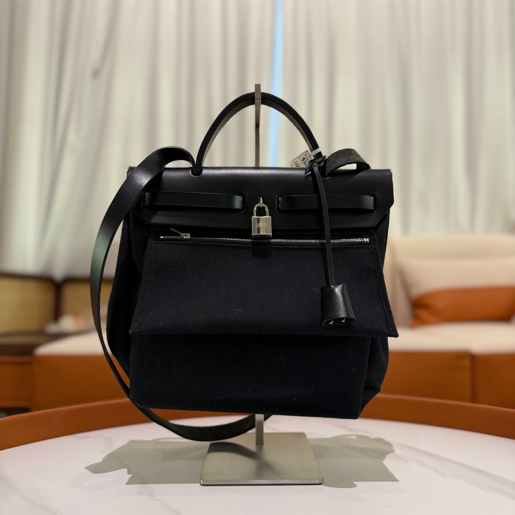 Hermes Herbag 31 Black with Silver Hardware (Stamp U)