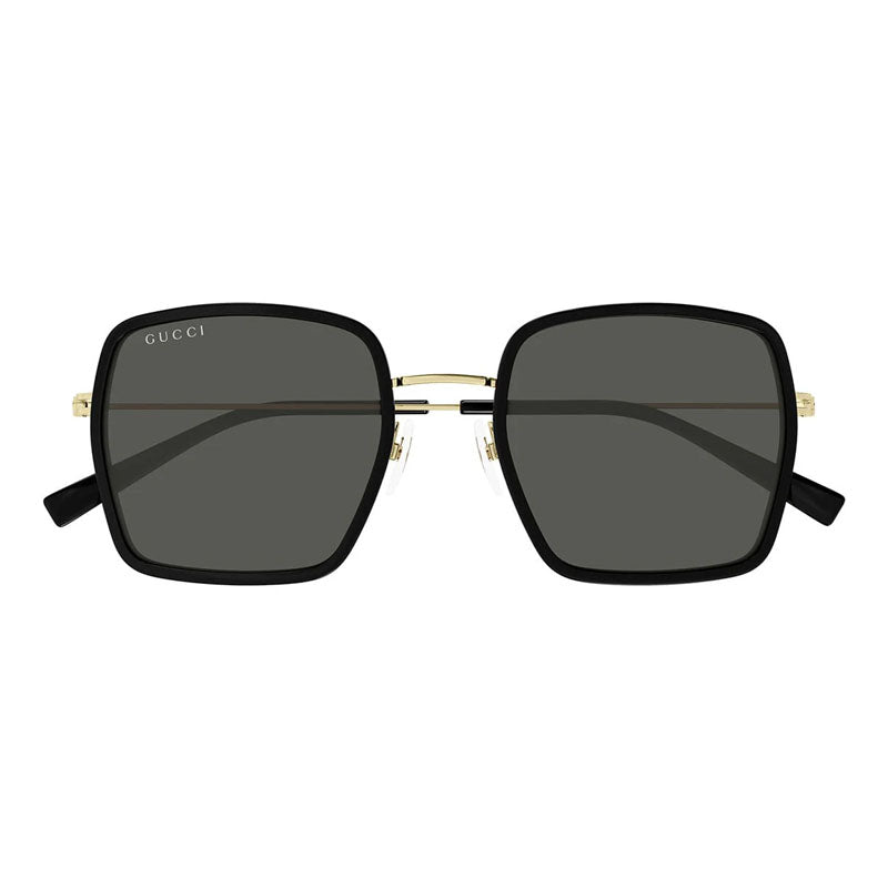 Gucci Sunglasses Square Full Rim, Black/Gold Frame and Grey Lens GG1848S001