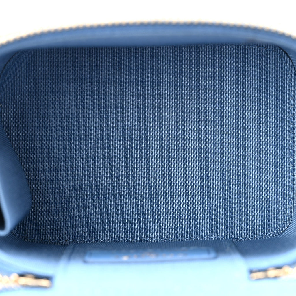 Lambskin Crochet Mini Vanity Case With Chain Blue Multicolor