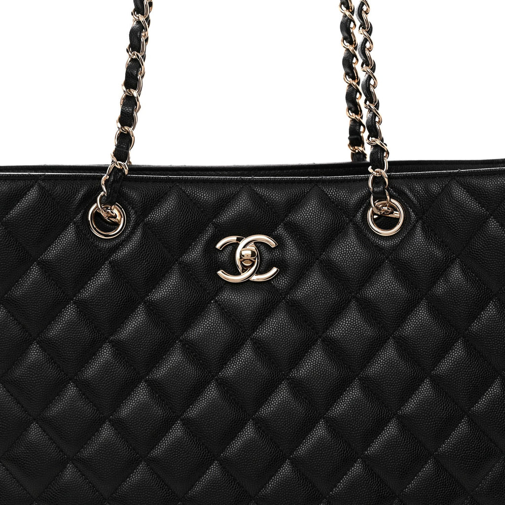 Caviar Quilted Shopping Tote Black Black