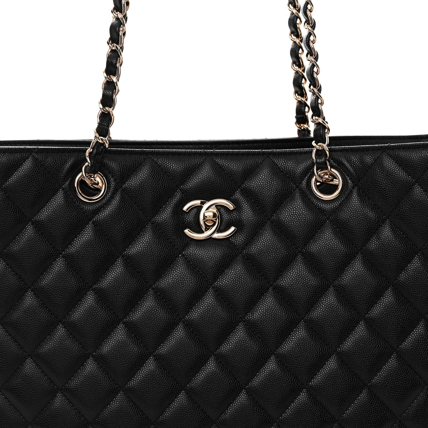 Caviar Quilted Shopping Tote Black Black