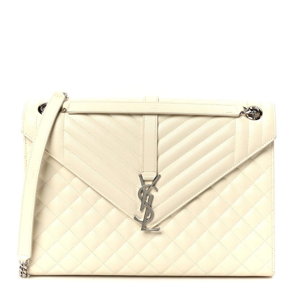 Grain De Poudre Textured Mixed Matelasse Large Triquilt Monogram Satchel Porcellana