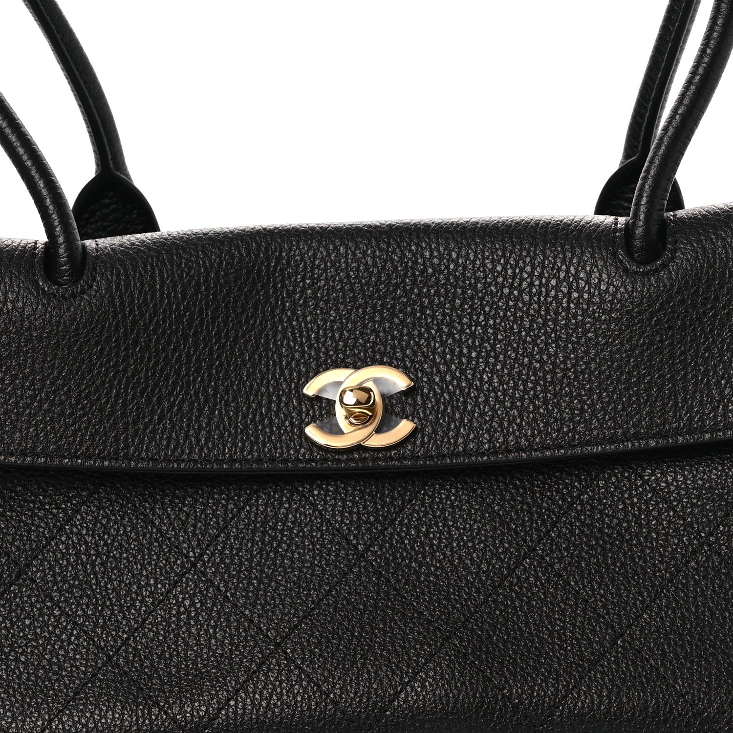 Grained Calfskin Stitched Urban Essentials Small Shopping Bag Black