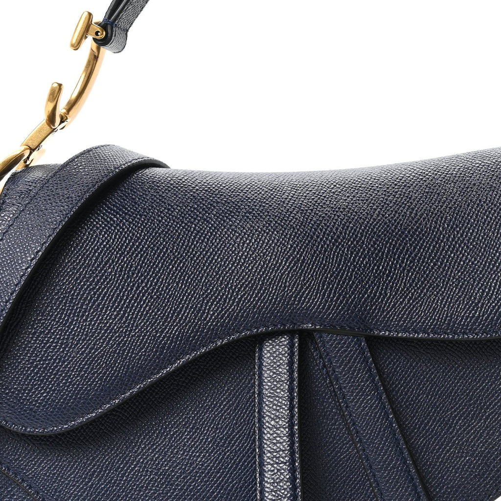 Grained Calfskin Saddle Bag With Strap Deep Ocean