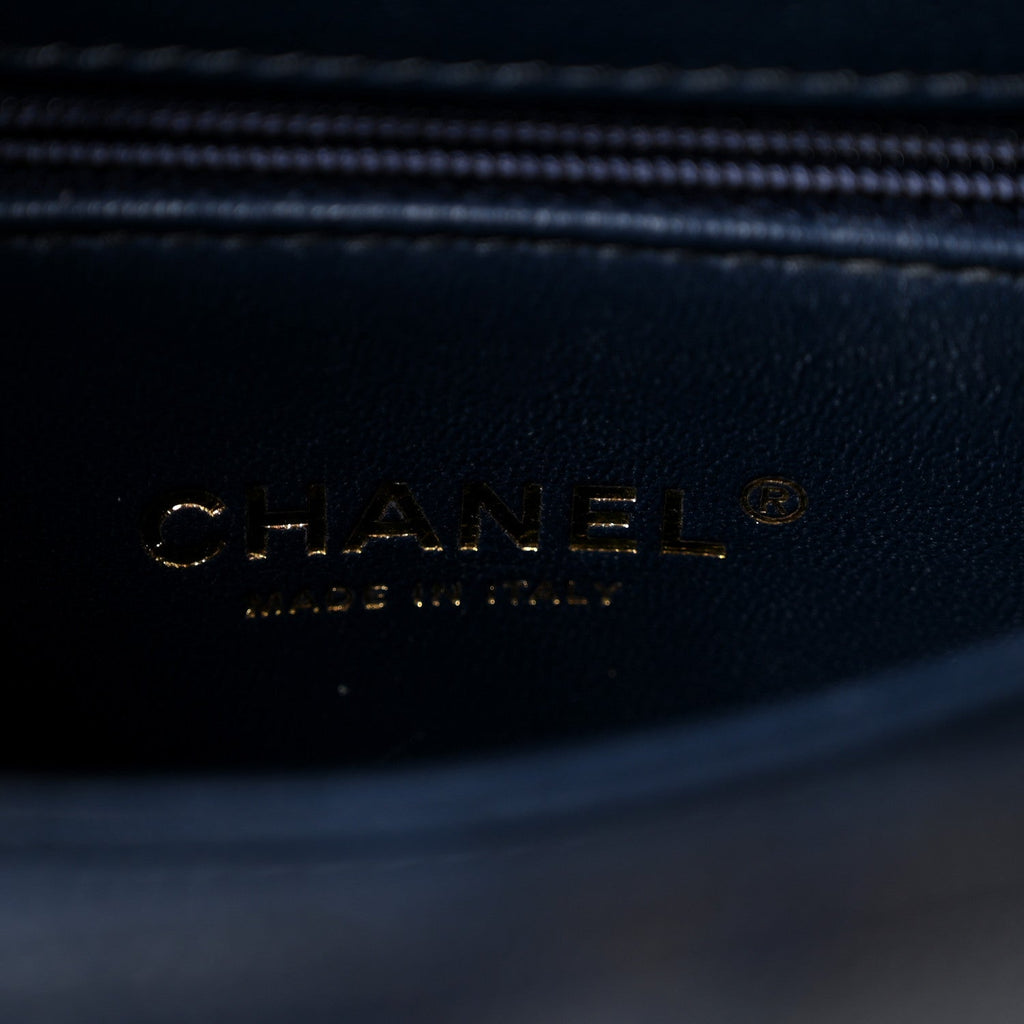 Caviar Quilted Lizard Embossed Mini Coco Handle Flap Navy Blue