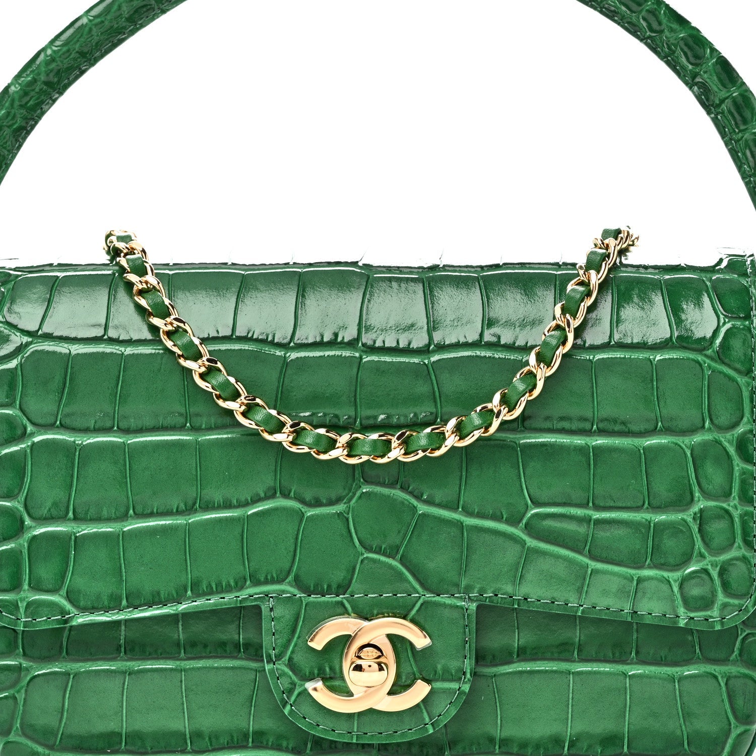Calfskin Crocodile Embossed Turn Around Mini Flap Emerald