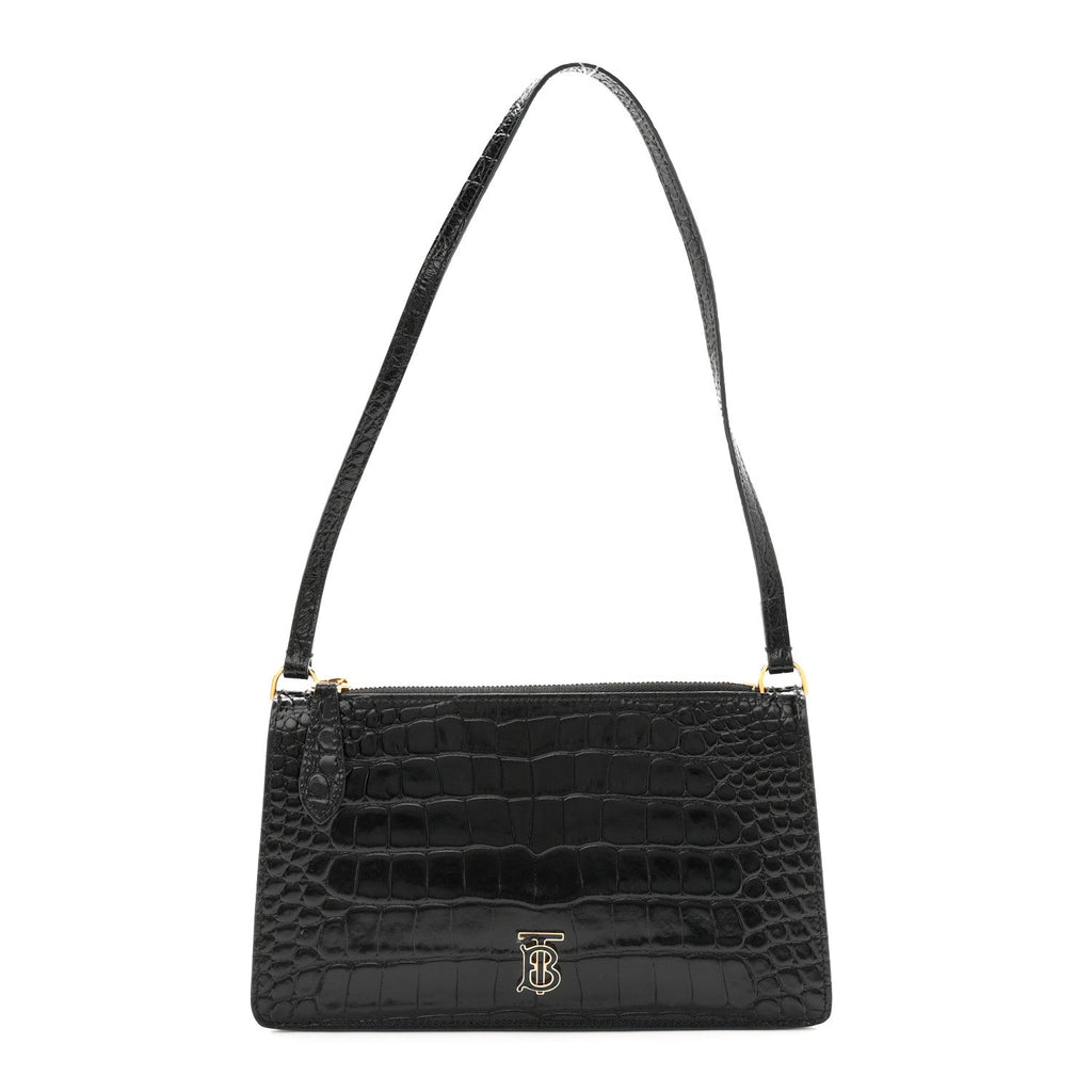 Calfskin Alligator Embossed Mini TB Shoulder Bag Black