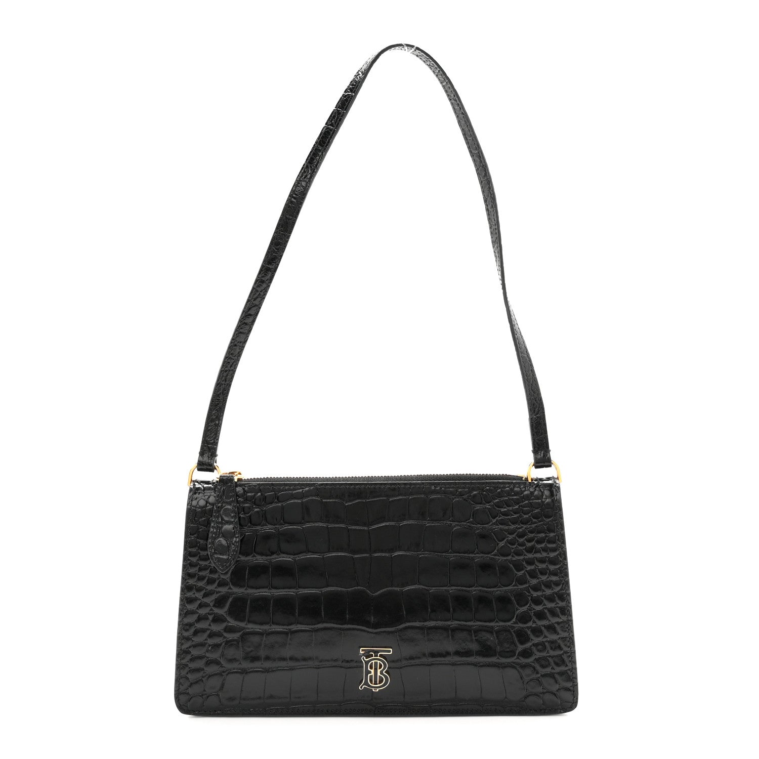 Calfskin Alligator Embossed Mini TB Shoulder Bag Black