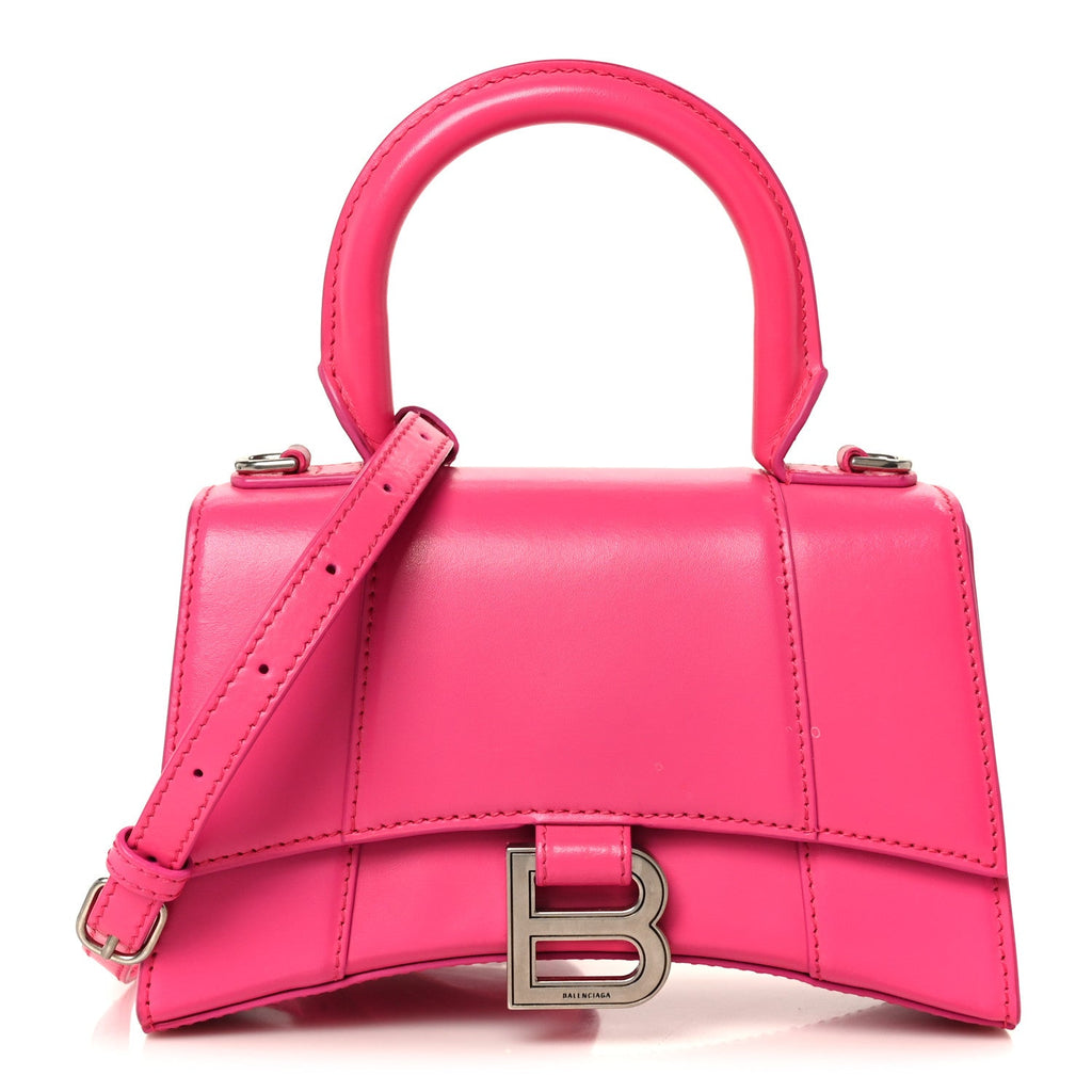 Shiny Box Calfskin Hourglass Top Handle Bag XS Acid Fuchsia