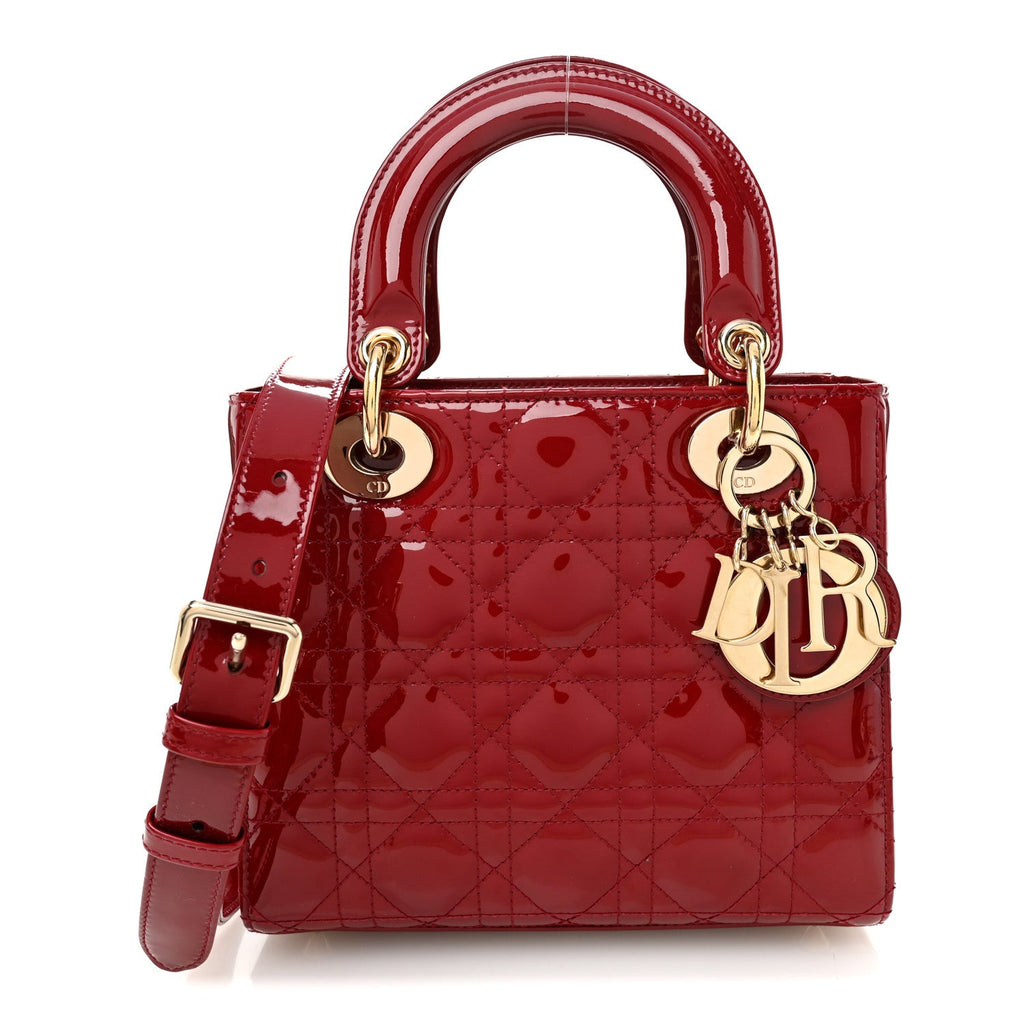 Patent Cannage Small Lady Dior Cherry Red