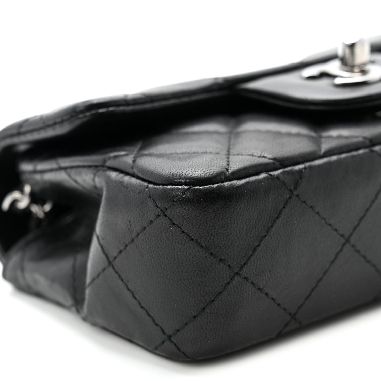 Lambskin Quilted Extra Mini Rectangular Flap Black