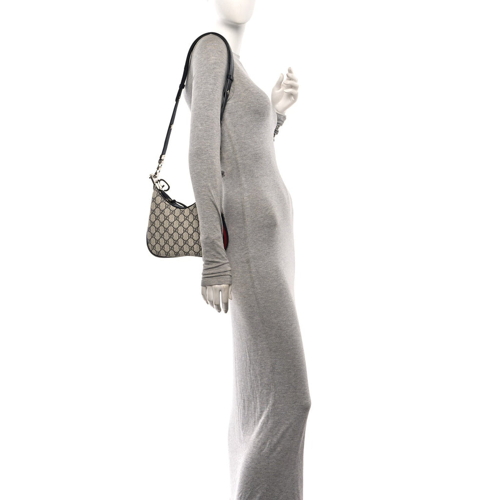 GG Supreme Monogram Textured Calfskin Web Small Attache Shoulder Bag Beige Blue