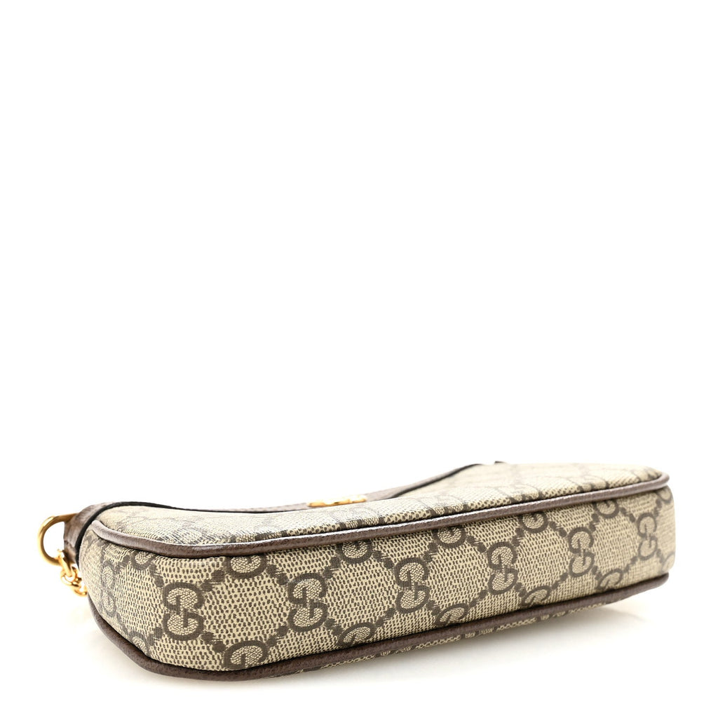 GG Supreme Monogram Textured Dollar Calfskin Mini Ophidia Chain Bag Beige Ebony