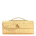 Metallic Satin Lambskin Intrecciato Long Andiamo Top Handle Clutch Gold