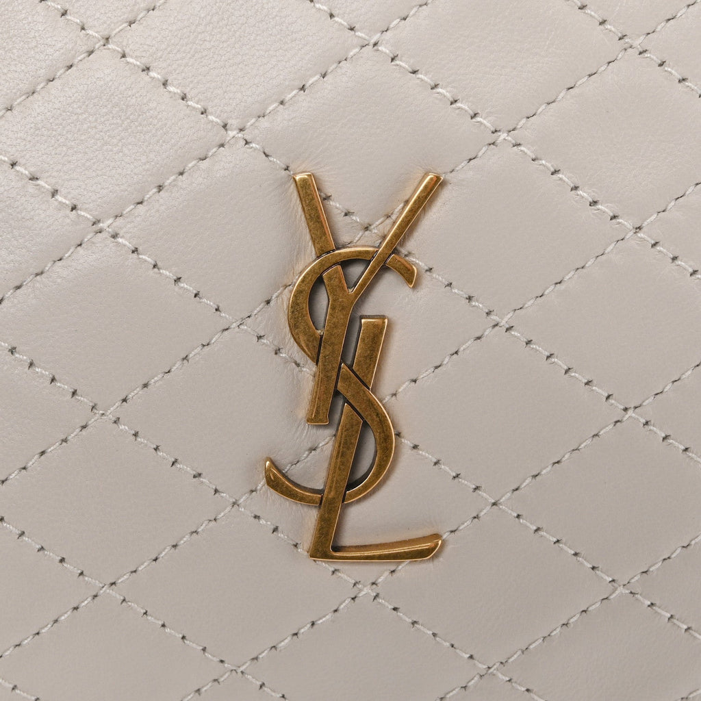 Lambskin Quilted Gaby Zipped Pouch Crema Soft