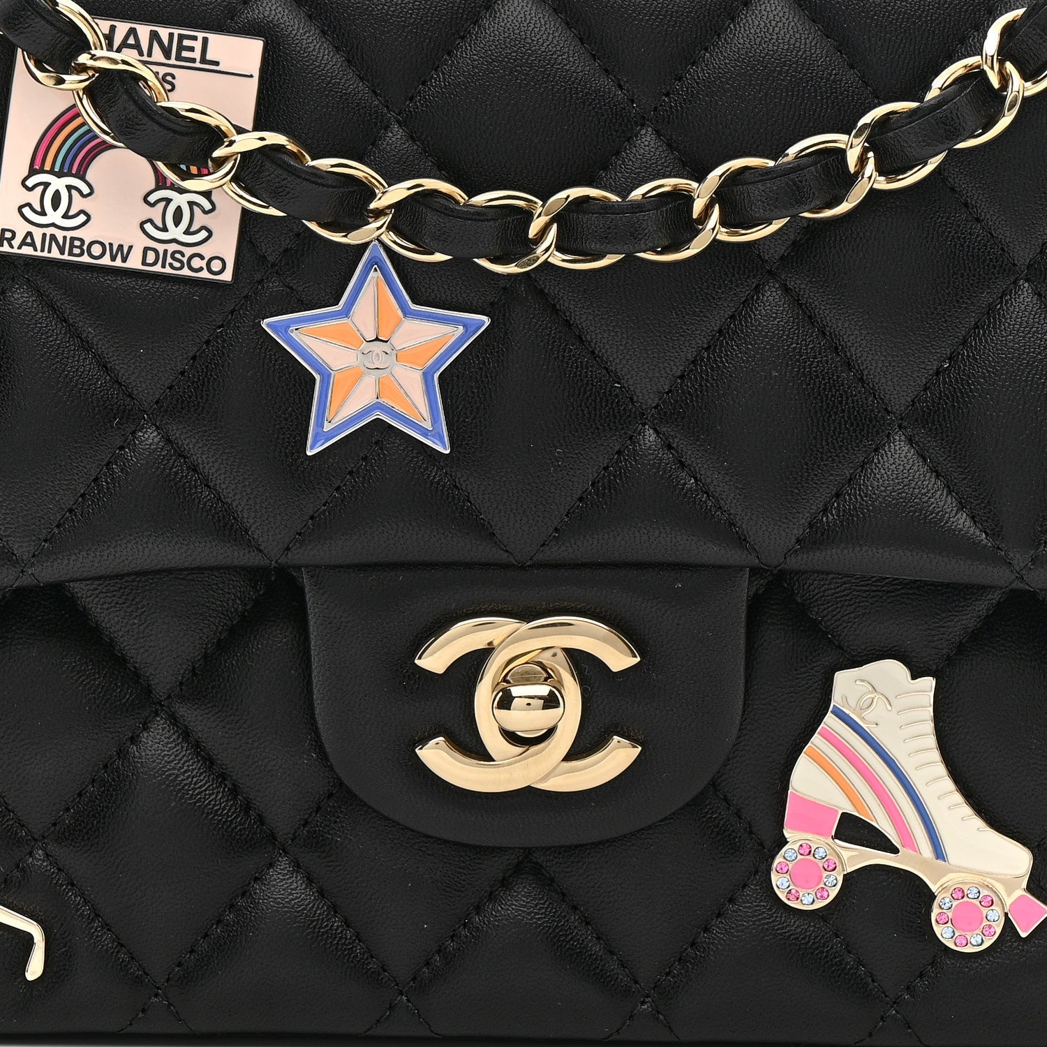 Lambskin Quilted Medium Hollywood Charms Double Flap Black