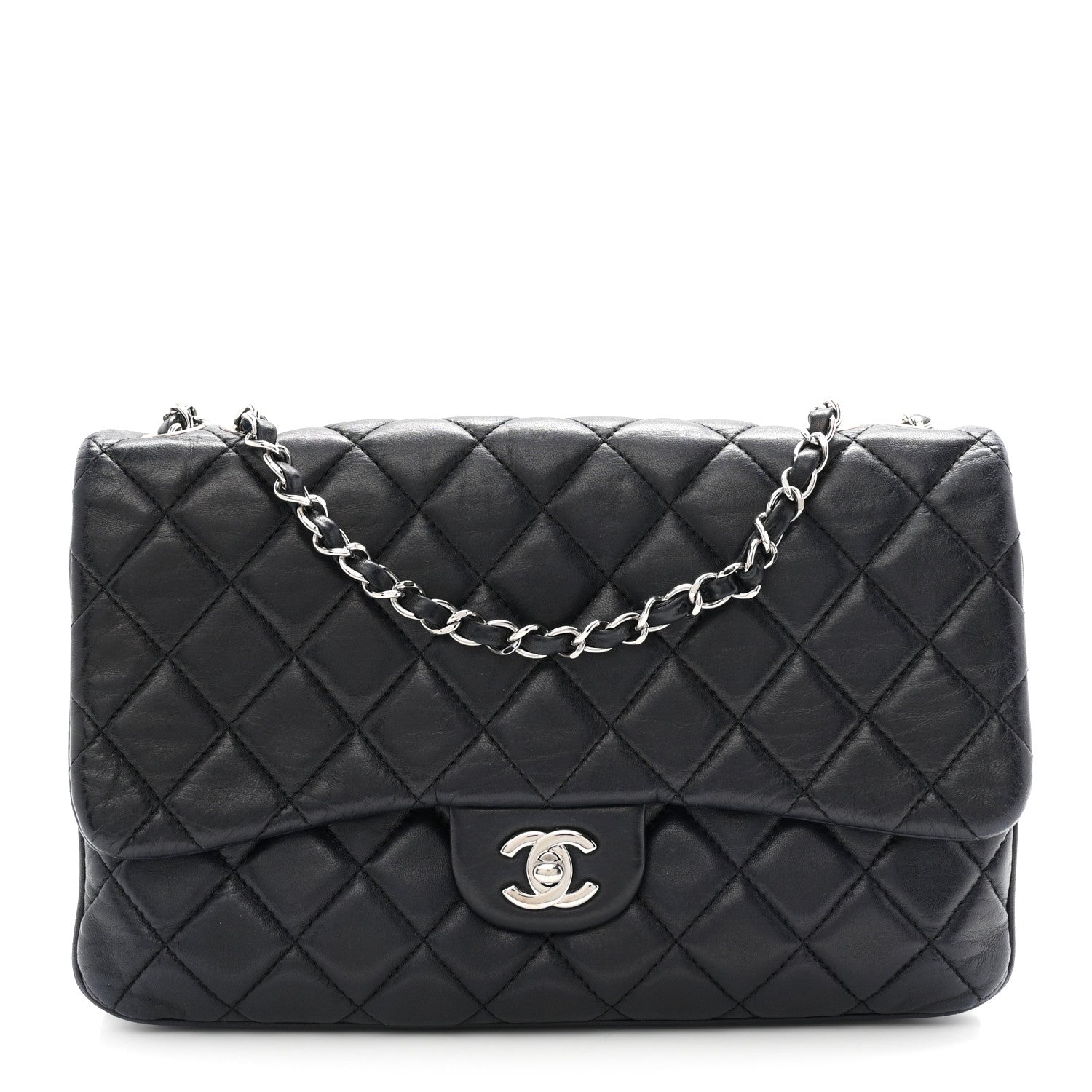 Lambskin Quilted Jumbo Chanel 3 Flap Navy