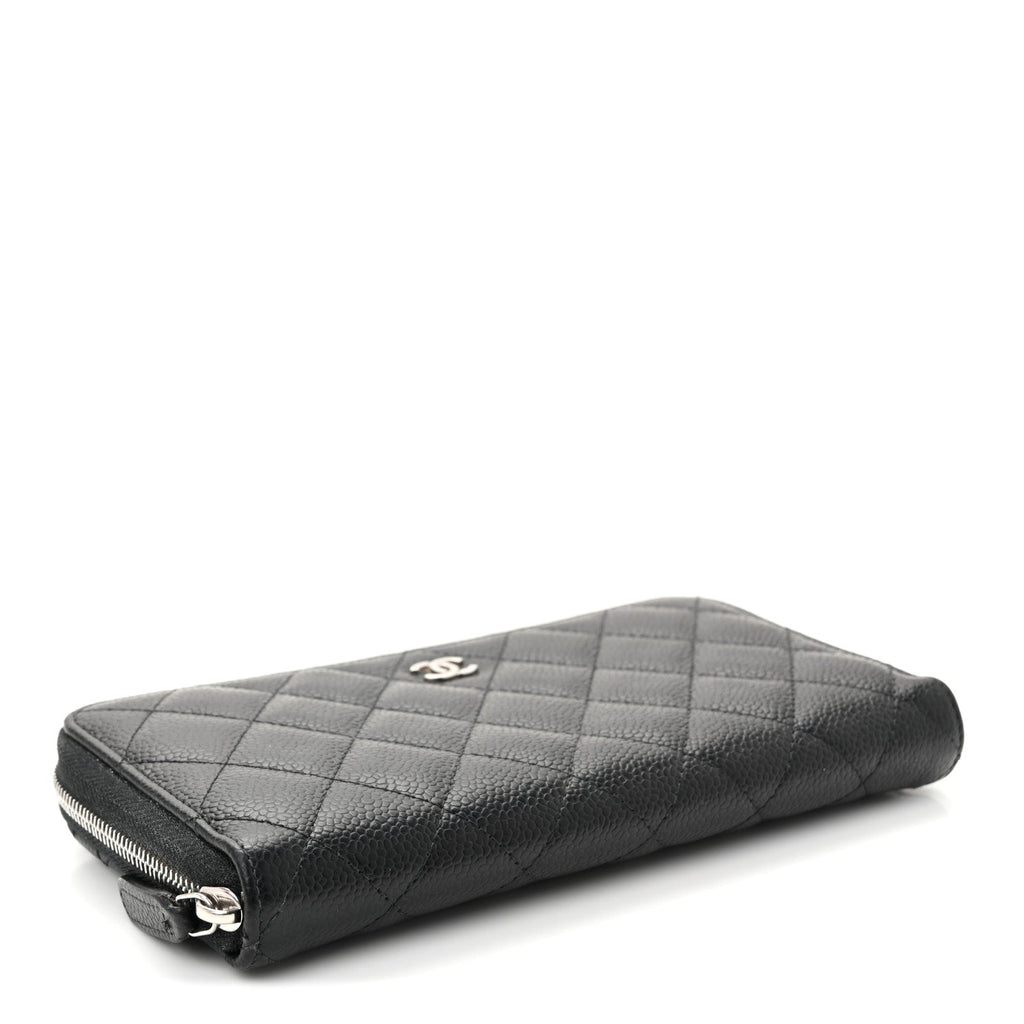 Caviar Quilted Large Gusset Zip Around Wallet Black