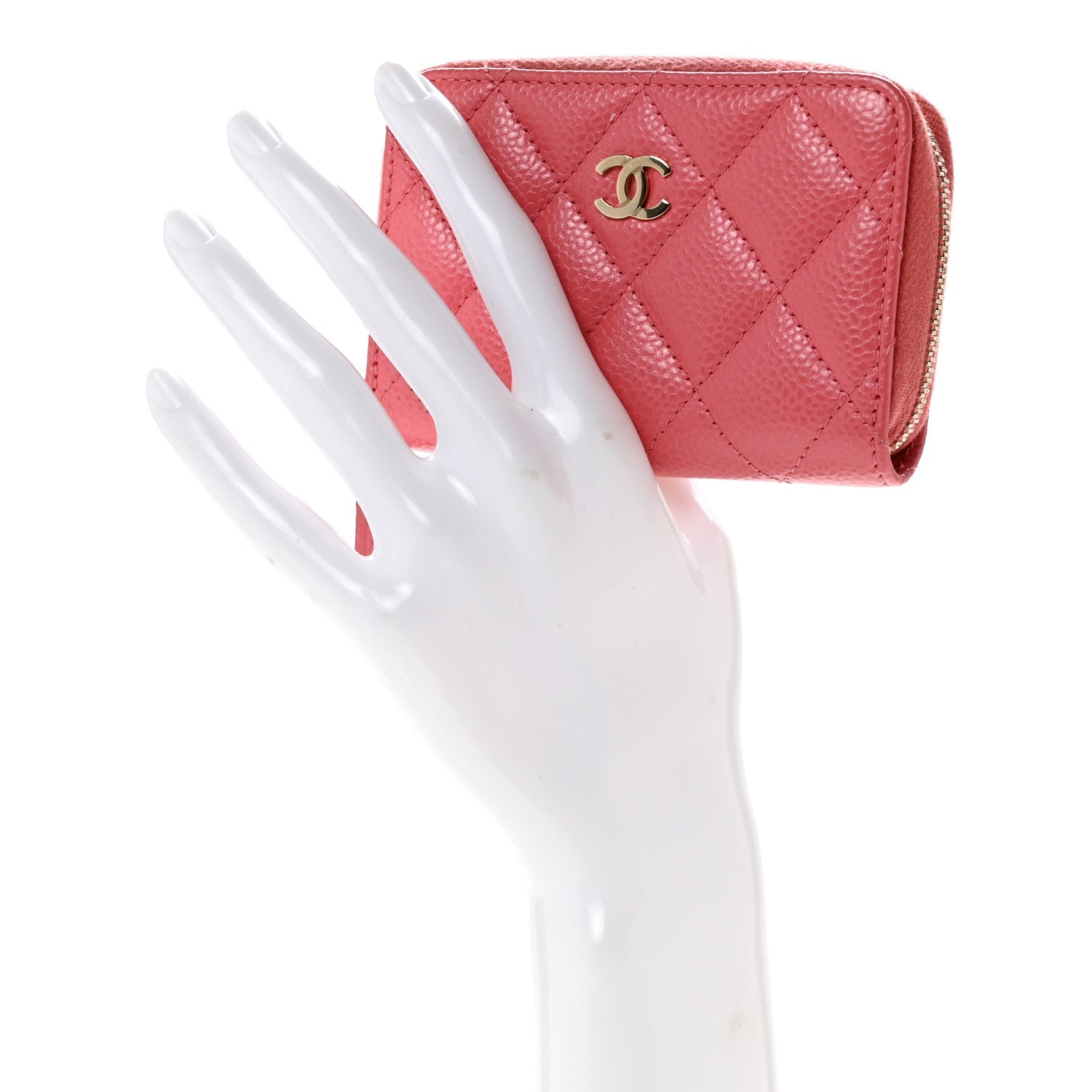 Metallic Caviar Quilted Zip Coin Purse Pink