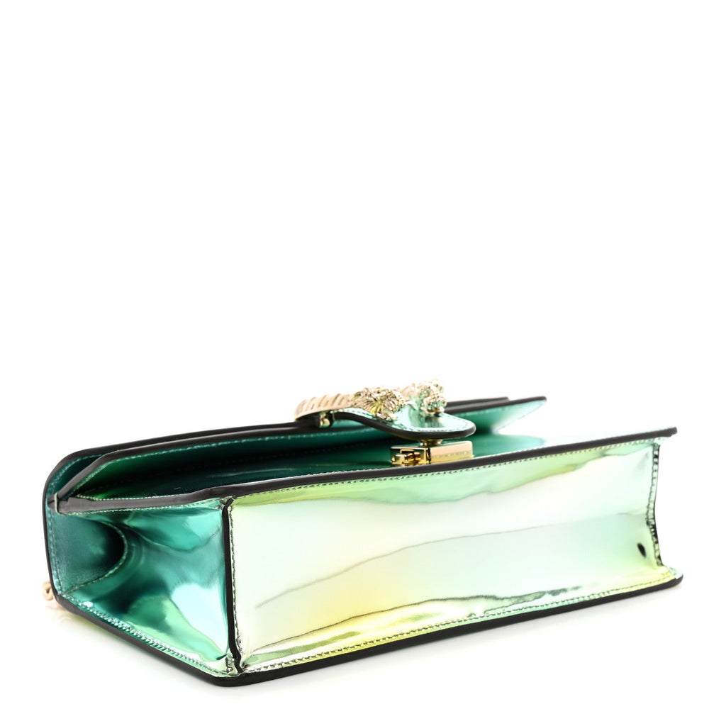 Piuma Shade Lux Mirrored Calfskin Small Dionysus Shoulder Bag Glacial Yellow Silver