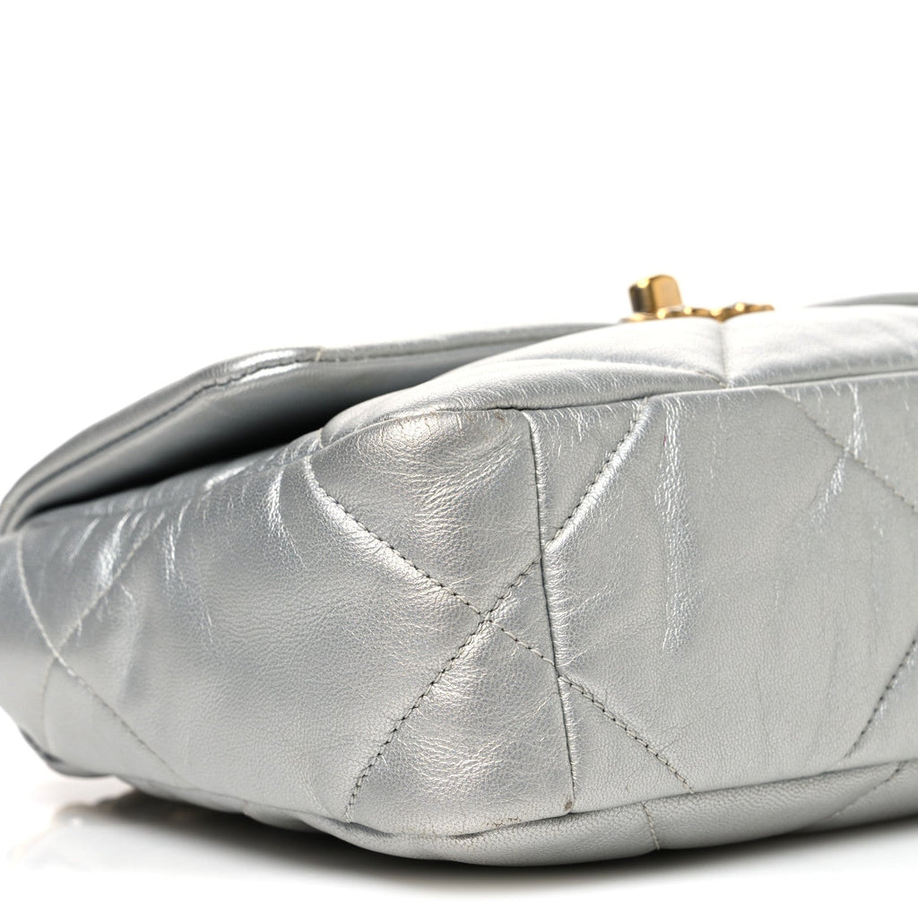Metallic Goatskin Quilted Medium Chanel 19 Flap Silver