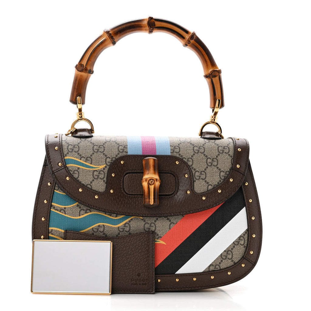 GG Supreme Monogram Studded Calfskin Centum Medium Bamboo 1947 Top Handle Bag Beige Ebony Multicolor