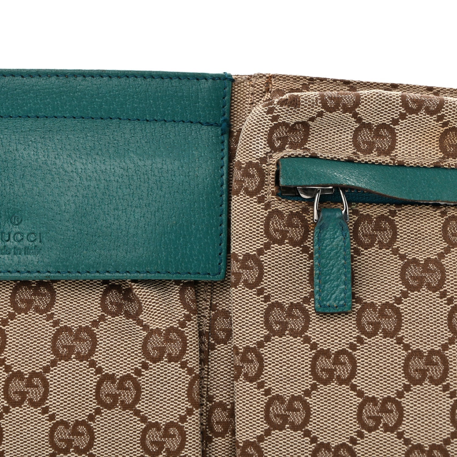 GG Monogram Web Double Pocket Belt Bag Turquoise