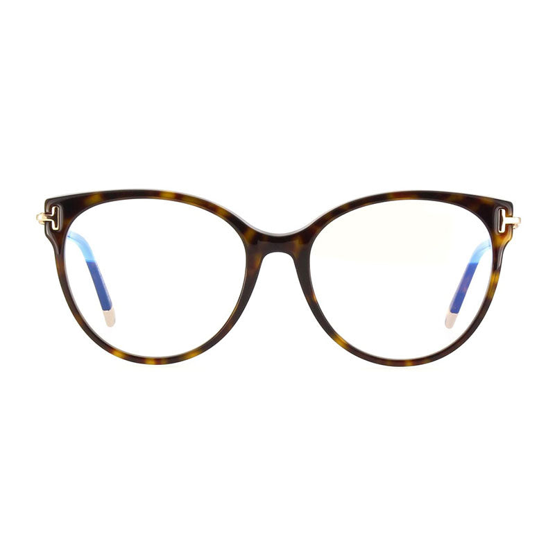 Tom Ford Eyeglasses Round Full Rim, Dark Havana Frame and Clear Blue Light Block Lenses Lens FT5770-B052