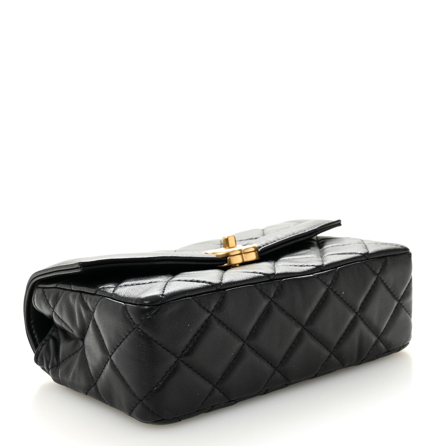 Shiny Lambskin Quilted Mini Flap Black