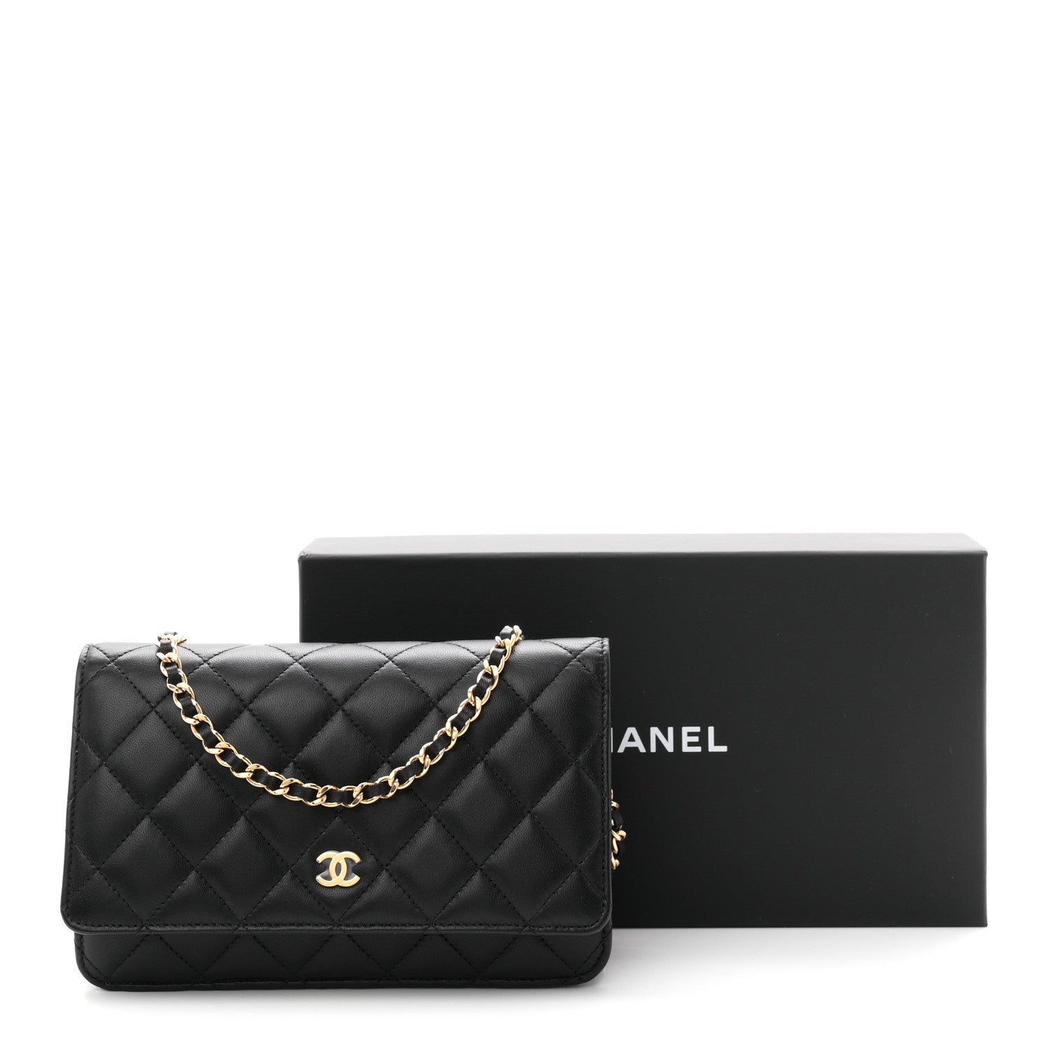 Lambskin Quilted Wallet On Chain WOC Black