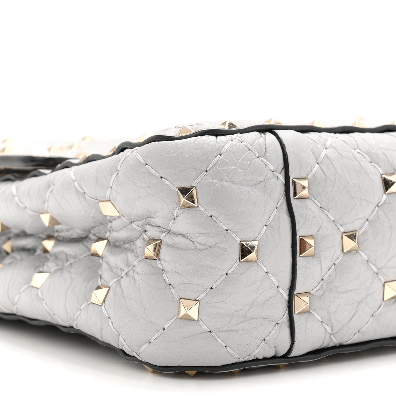 Craquele Nappa Medium Rockstud Spike Shoulder Bag Pastel Grey