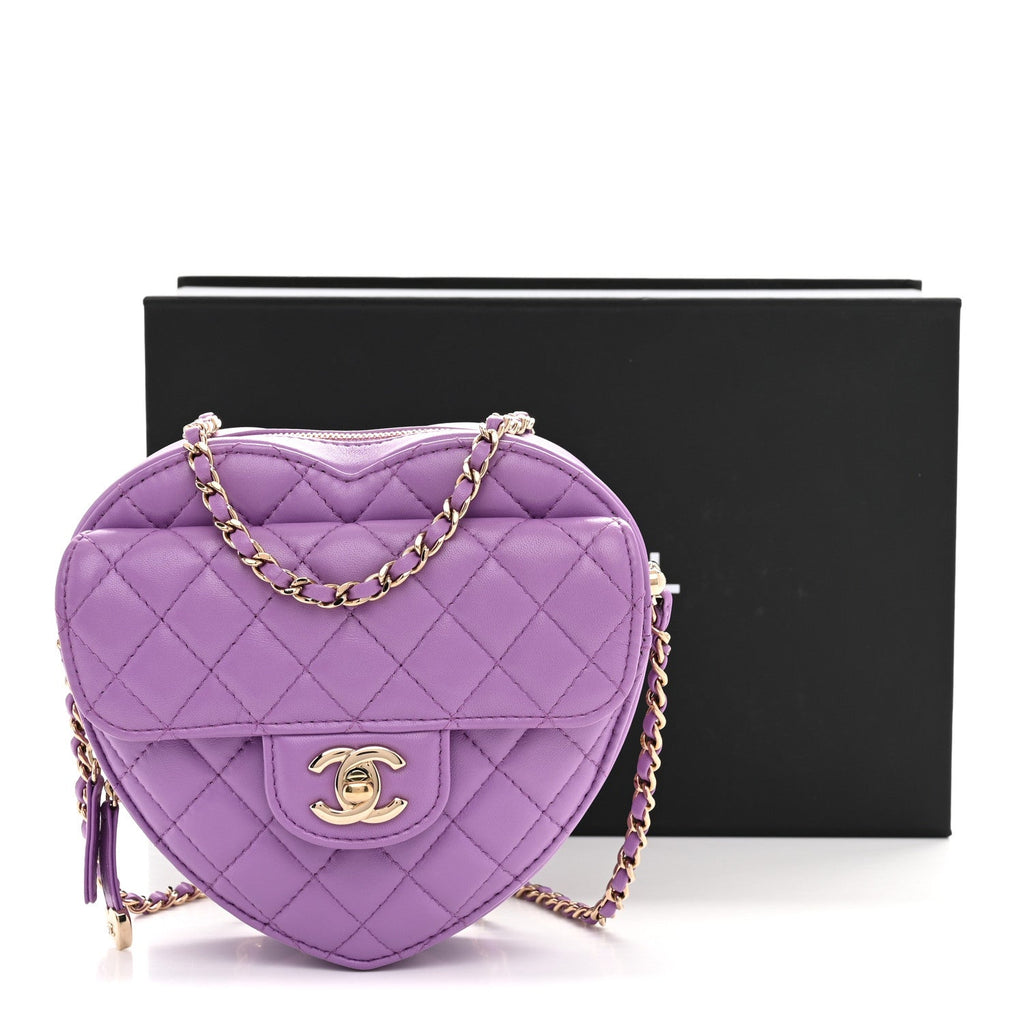 Lambskin Quilted CC In Love Heart Bag Purple