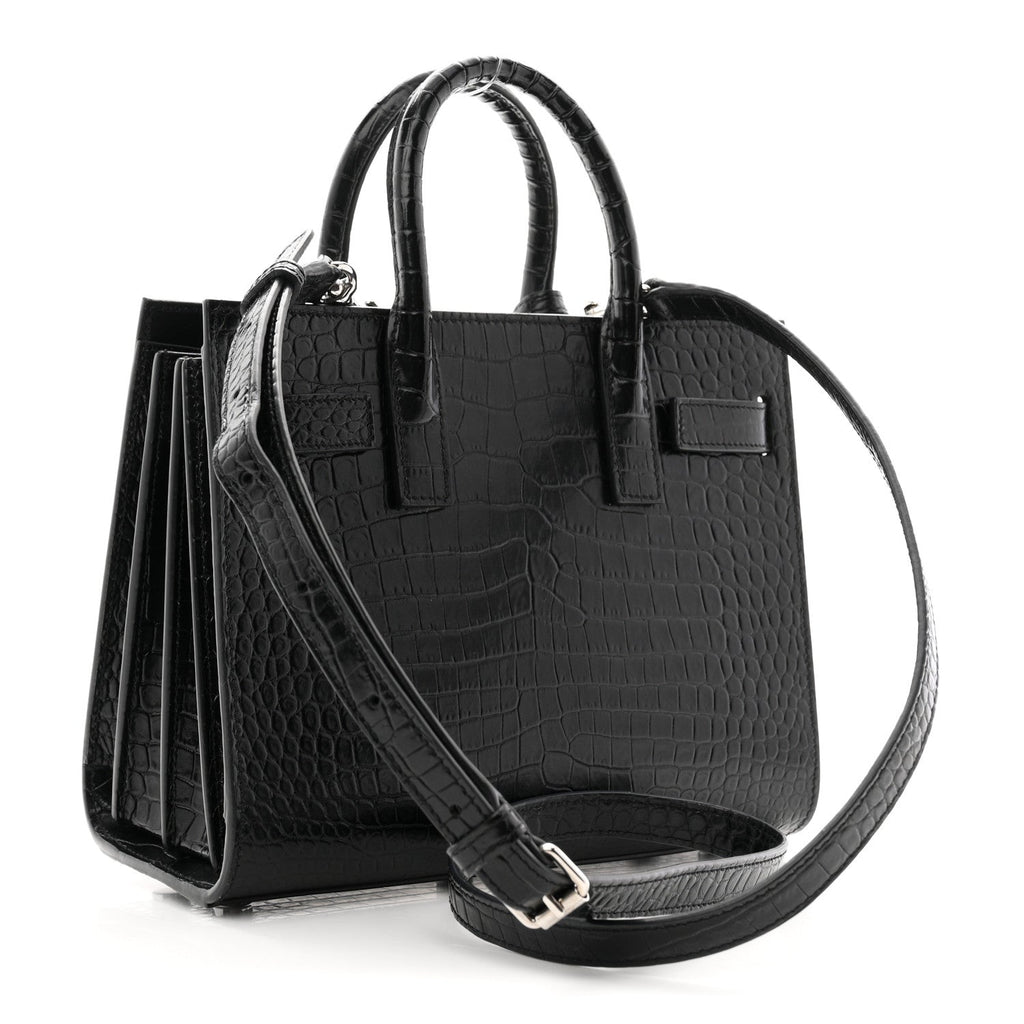 Calfskin Crocodile Embossed Nano Sac De Jour Black