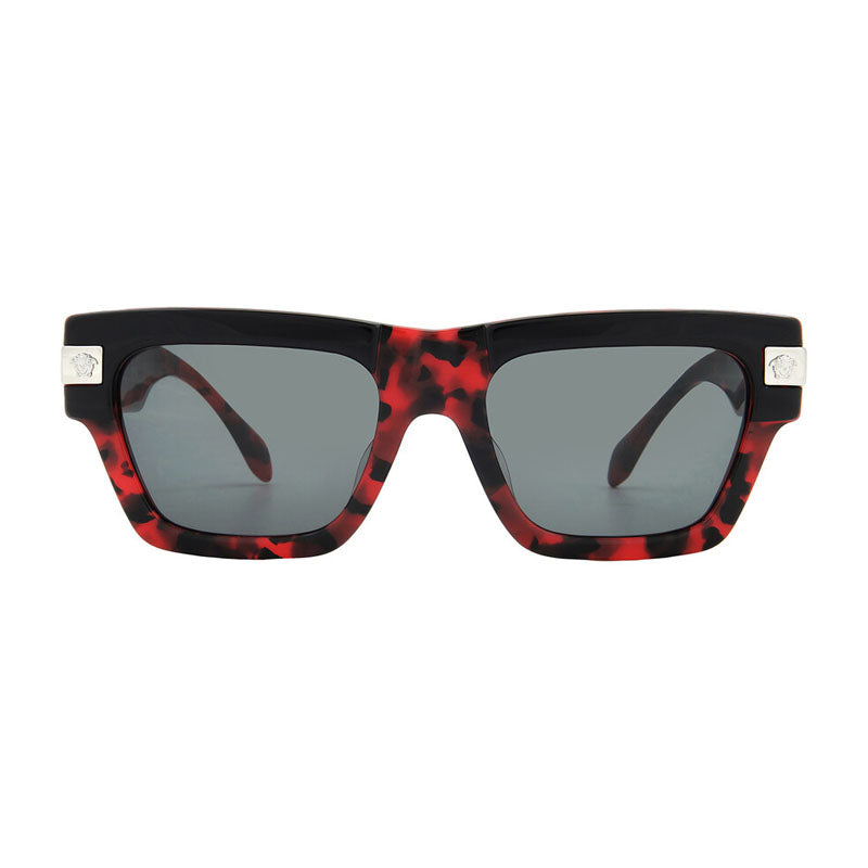 Versace Sunglasses Rectangle Full Rim, Top Black Red Havana Frame and Dark Grey Lens VE4464F545787